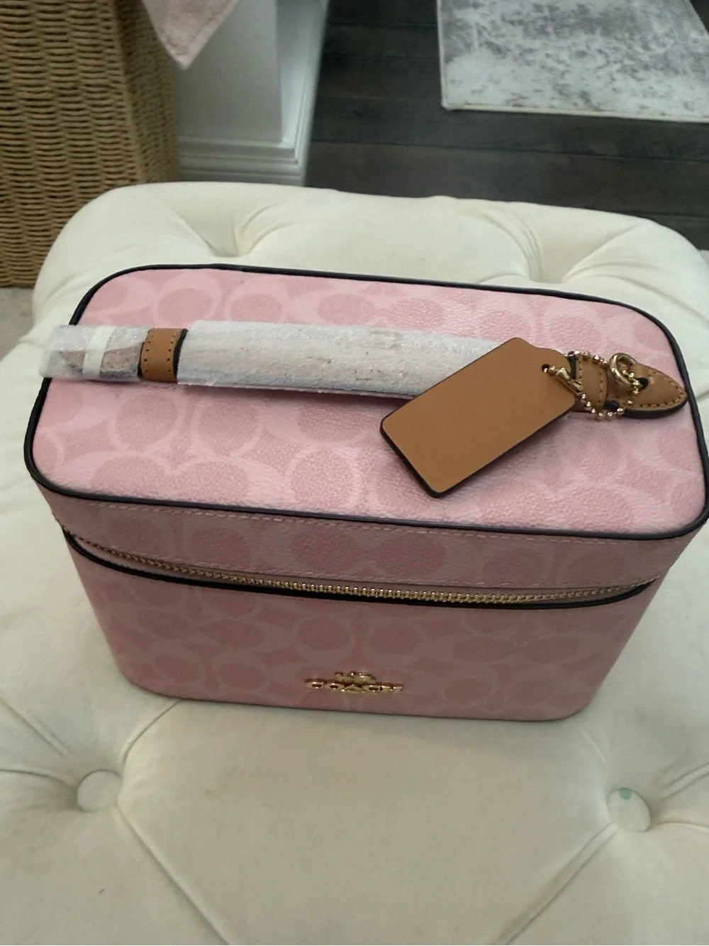 Coach Pink Signature Vanity Cosmetic Case with Top Handle